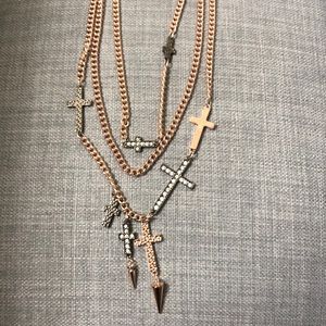 Copper 3-chained Cross Edgy necklace